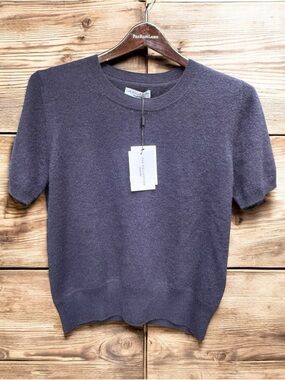 NWT! Naadam Short Sleeve Cashmere Pullover in Navy